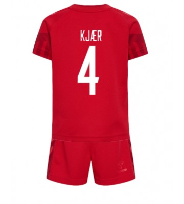 Danmark Simon Kjaer #4 Hemmaställ Barn VM 2022 Kortärmad (+ Korta byxor)